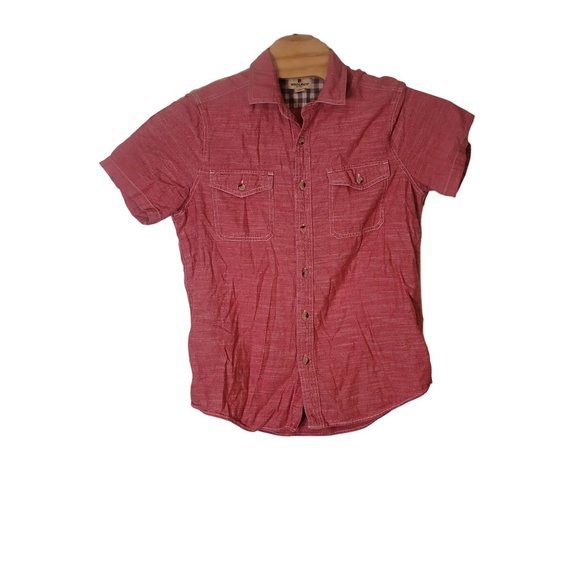 Woolrich Cotton Button Up Shirt Short Sleeve Red Pockets Size Medium Men's - Picture 2 of 5